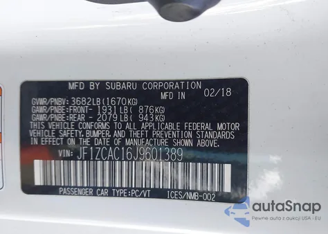 2018 Subaru Brz Limited from USA, damaged, VIN JF1ZCAC16J9601389